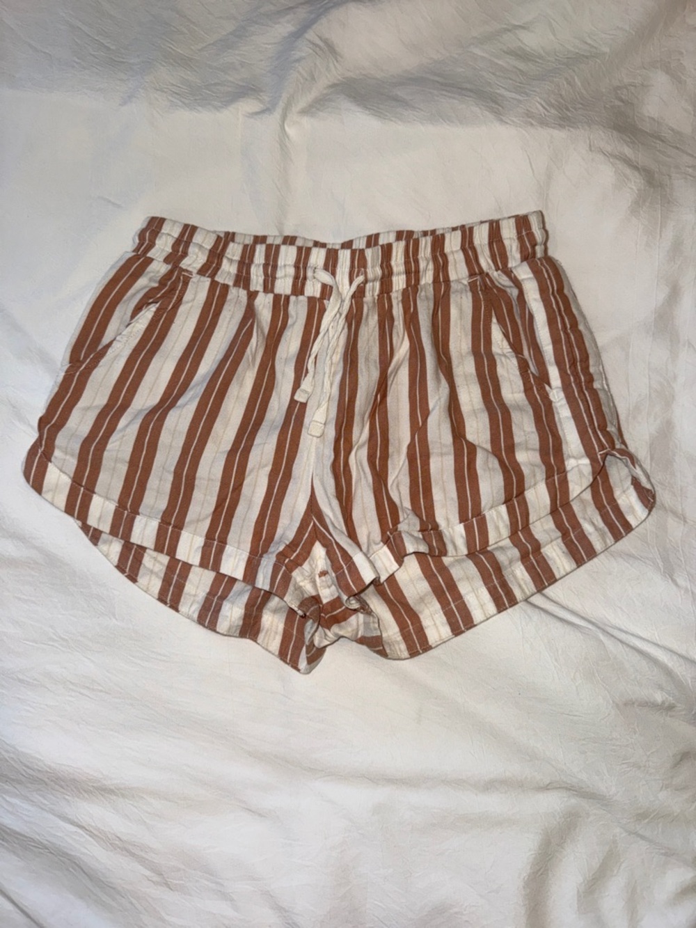 Billabong Women's Striped Drawstring Shorts - Cream & Orange